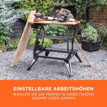 BLACK+DECKER Workmate Flexible Universal-Werkbank (klappbarer Sägebock – Arbeitstisch mit großer Arbeitsfläche, verstellbare Spannbacken, bis 250 kg belastbar, 74 x 25 cm) WM825-XJ - 9
