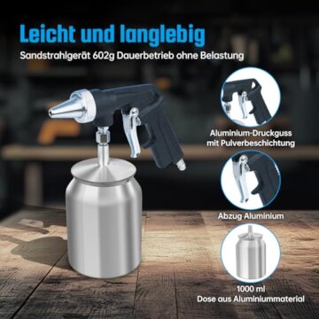 BQHRJG Sandstrahlpistole Druckluft Arbeitsdruck 6,2 bar, Sandblaster Luftbedarf 198 L/min, Gewicht 602 g. Strahlpistole eignet sich zum Polieren, Entrosten, Reinigen von Verunreinigungen - 3