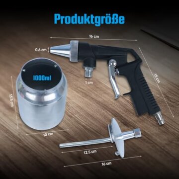 BQHRJG Sandstrahlpistole Druckluft Arbeitsdruck 6,2 bar, Sandblaster Luftbedarf 198 L/min, Gewicht 602 g. Strahlpistole eignet sich zum Polieren, Entrosten, Reinigen von Verunreinigungen - 5