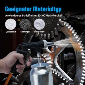 BQHRJG Sandstrahlpistole Druckluft Arbeitsdruck 6,2 bar, Sandblaster Luftbedarf 198 L/min, Gewicht 602 g. Strahlpistole eignet sich zum Polieren, Entrosten, Reinigen von Verunreinigungen - 6