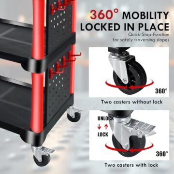 CCLIFE Werkstattwagen Werkzeugwagen Bestückt 87x43x66 cm, Werkstatt Rollwagen mit 3 Etagen Zwei Werkzeugtafeln und 8 Haken, Tragkraft 150 kg - 3