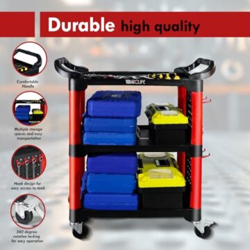 CCLIFE Werkstattwagen Werkzeugwagen Bestückt 87x43x66 cm, Werkstatt Rollwagen mit 3 Etagen Zwei Werkzeugtafeln und 8 Haken, Tragkraft 150 kg - 4