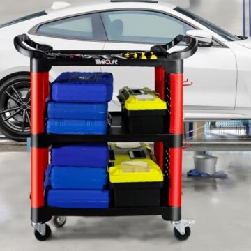 CCLIFE Werkstattwagen Werkzeugwagen Bestückt 87x43x66 cm, Werkstatt Rollwagen mit 3 Etagen Zwei Werkzeugtafeln und 8 Haken, Tragkraft 150 kg - 7
