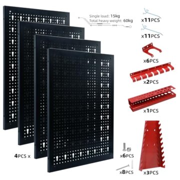 CCLIFE Werkzeugwand Lochwand 4 tlg Inkl. 52-Teiligem Metall Werkzeuglochwand Vier Teile 160 x 60 x 2 cm Erweiterbar Zubehör Wandregal Werkzeugaufbewahrung Schwarz - 2