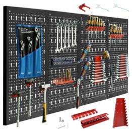 CCLIFE Werkzeugwand Lochwand 4 tlg Inkl. 52-Teiligem Metall Werkzeuglochwand Vier Teile 160 x 60 x 2 cm Erweiterbar Zubehör Wandregal Werkzeugaufbewahrung Schwarz - 1