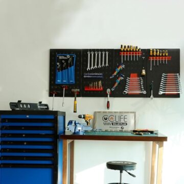 CCLIFE Werkzeugwand Lochwand 4 tlg Inkl. 52-Teiligem Metall Werkzeuglochwand Vier Teile 160 x 60 x 2 cm Erweiterbar Zubehör Wandregal Werkzeugaufbewahrung Schwarz - 7