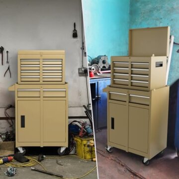 COSTWAY 2 in 1 Werkstattwagen inkl. Koffer & 8 Fächer & Haken & verstellbarem Regal, Werkzeugwagen Abschließbar auf Rädern ohne Werkzeug, Profi Werkstatt-Wagen Metall 100 kg Tragkraft, 59x28x102cm - 3