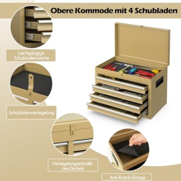 COSTWAY 2 in 1 Werkstattwagen inkl. Koffer & 8 Fächer & Haken & verstellbarem Regal, Werkzeugwagen Abschließbar auf Rädern ohne Werkzeug, Profi Werkstatt-Wagen Metall 100 kg Tragkraft, 59x28x102cm - 6