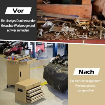 COSTWAY 2 in 1 Werkstattwagen inkl. Koffer & 8 Fächer & Haken & verstellbarem Regal, Werkzeugwagen Abschließbar auf Rädern ohne Werkzeug, Profi Werkstatt-Wagen Metall 100 kg Tragkraft, 59x28x102cm - 9