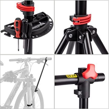CXWXC Fahrradmontageständer, Höhenverstellbarer Fahrradständer Reparaturständer 360° drehbar mit große Werkzeugablage Robust für Mountainbike Fahrräder bis 30 kg - 3