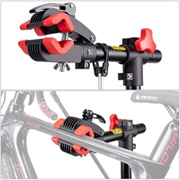 CXWXC Fahrradmontageständer, Höhenverstellbarer Fahrradständer Reparaturständer 360° drehbar mit große Werkzeugablage Robust für Mountainbike Fahrräder bis 30 kg - 4