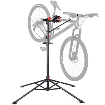 CXWXC Fahrradmontageständer, Höhenverstellbarer Fahrradständer Reparaturständer 360° drehbar mit große Werkzeugablage Robust für Mountainbike Fahrräder bis 30 kg - 6