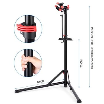 CXWXC Fahrradmontageständer, Reparaturständer für Fahrräder, Schwerlast-Montageständer, Fahrradständer mit verschweißter Klemmkopf, um 360° drehbar, Schnelllösevorrichtungen (Dunkel Schwarz) - 3