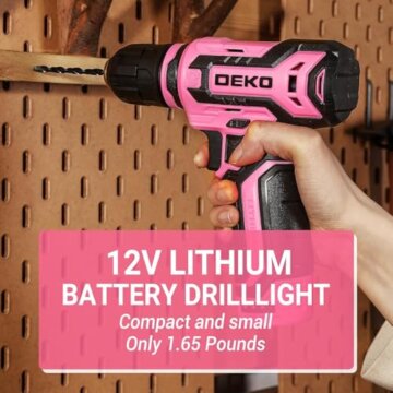 DEKO Werkzeugkoffer Gefüllt, 133-teilig Werkzeug Set für Reparaturen im Haushalt und Heimwerken, mit Bohrschrauber 12 V Akkuschrauber Bohren und Anziehen/Lösen von Schrauben, Rosa - 4
