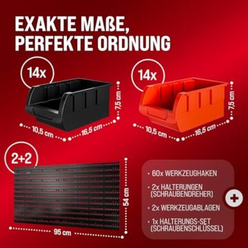 DEUBA® Werkzeugwand 190x54cm 97 tlg. 4 Starke Wandplatten Erweiterbar Werkstatt Lochwand Werkzeughalter Regal Stapelboxen - 3