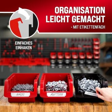 DEUBA® Werkzeugwand 190x54cm 97 tlg. 4 Starke Wandplatten Erweiterbar Werkstatt Lochwand Werkzeughalter Regal Stapelboxen - 5