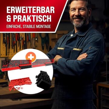 DEUBA® Werkzeugwand 190x54cm 97 tlg. 4 Starke Wandplatten Erweiterbar Werkstatt Lochwand Werkzeughalter Regal Stapelboxen - 7
