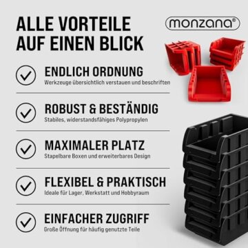 DEUBA® Werkzeugwand 190x54cm 97 tlg. 4 Starke Wandplatten Erweiterbar Werkstatt Lochwand Werkzeughalter Regal Stapelboxen - 9