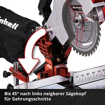 Einhell Akku-Kappsäge TE-MS 18/210 Li-Solo Power X-Change (18 V, max. 60 mm x 120 mm Schnitttiefe/-breite, Ø 210 mm Sägeblatt, neigbarer Sägekopf, Laser, ohne Akku) - 7