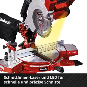 Einhell Akku-Kappsäge TE-MS 18/210 Li-Solo Power X-Change (18 V, max. 60 mm x 120 mm Schnitttiefe/-breite, Ø 210 mm Sägeblatt, neigbarer Sägekopf, Laser, ohne Akku) - 9