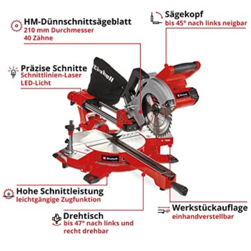 Einhell Akku-Zug-Kapp-Gehrungssäge TE-SM 36/210 Li-Solo Power X-Change (36 V, max. 65 mm x 310 mm Schnitttiefe/-breite, Ø 210 mm Sägeblatt, neigbarer Sägekopf, Laser, ohne Akku) - 3