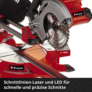 Einhell Akku-Zug-Kapp-Gehrungssäge TE-SM 36/210 Li-Solo Power X-Change (36 V, max. 65 mm x 310 mm Schnitttiefe/-breite, Ø 210 mm Sägeblatt, neigbarer Sägekopf, Laser, ohne Akku) - 9