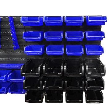 ESTEXO Stapelboxen Wandregal 66 teilig Werkzeugaufbewahrung Werkstattregal Lochwand - 4