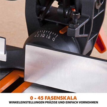 Evolution Gehrungssäge R210CMS | 1200 W Gehrungssäge | Inkl. Ø 210 mm HM-Sägeblatt Multi-Material-Schneiden Holz, Aluminium, Stahl, Kunststoff | 0°- 45° Fase und 45°- 45° Gehrungswinkel | Kappsäge - 11