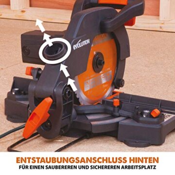 Evolution Gehrungssäge R210CMS | 1200 W Gehrungssäge | Inkl. Ø 210 mm HM-Sägeblatt Multi-Material-Schneiden Holz, Aluminium, Stahl, Kunststoff | 0°- 45° Fase und 45°- 45° Gehrungswinkel | Kappsäge - 16