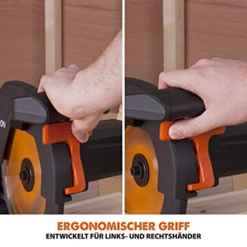 Evolution Gehrungssäge R210CMS | 1200 W Gehrungssäge | Inkl. Ø 210 mm HM-Sägeblatt Multi-Material-Schneiden Holz, Aluminium, Stahl, Kunststoff | 0°- 45° Fase und 45°- 45° Gehrungswinkel | Kappsäge - 18