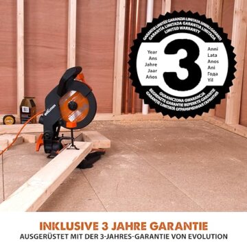Evolution Gehrungssäge R210CMS | 1200 W Gehrungssäge | Inkl. Ø 210 mm HM-Sägeblatt Multi-Material-Schneiden Holz, Aluminium, Stahl, Kunststoff | 0°- 45° Fase und 45°- 45° Gehrungswinkel | Kappsäge - 3