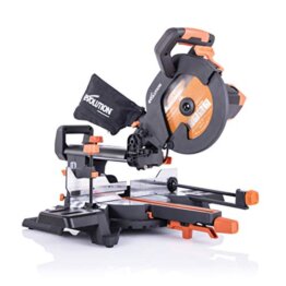 Evolution Schiebe-Kapp- und Gehrungssäge R255SMS+ | 2000 W, 300 mm Gleitfunktionalität, Schrägschnitt, Gehrungswinkeln | Ø 255 mm HM / TCT Sägeblatt für Multimaterialschnitt | Zug-kapp-gehrungssäge - 1