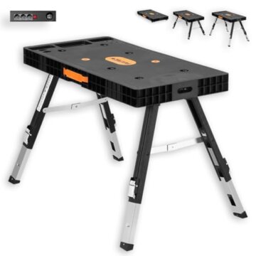 FUXTEC klappbare 5in1 Universal-Werkbank FX-WB – Werkbank/Arbeitstisch bis 150kg – höhenverstellbar bis 129x59x75cm – Transportroller mit Schubfächern – Werkstattbrett/Rollbrett - 2