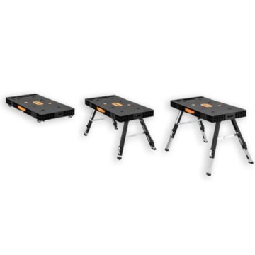 FUXTEC klappbare 5in1 Universal-Werkbank FX-WB – Werkbank/Arbeitstisch bis 150kg – höhenverstellbar bis 129x59x75cm – Transportroller mit Schubfächern – Werkstattbrett/Rollbrett - 3
