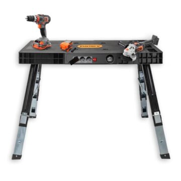 FUXTEC klappbare 5in1 Universal-Werkbank FX-WB – Werkbank/Arbeitstisch bis 150kg – höhenverstellbar bis 129x59x75cm – Transportroller mit Schubfächern – Werkstattbrett/Rollbrett - 6