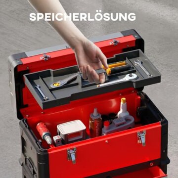 HOMCOM Werkstattwagen inkl. Koffer Werkzeugwagen leer mit 3 modularen Einheiten, Rollwagen zur Werkzeugaufbewahrung, Werkzeugkasten mit Griff, Stahl, Rot - 4