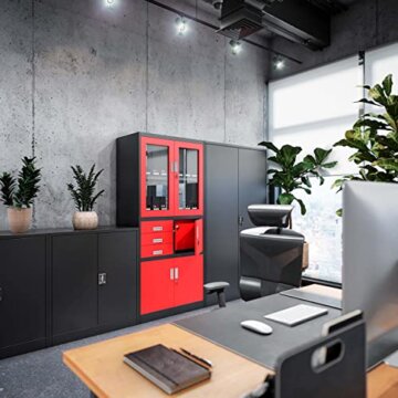 Jan Nowak Metallschrank Jan 185 x 90 x 40 cm - Metall Aktenschrank Abschließbar mit 2 Türen, Mehrzweckschrank mit 5 Ebenen, Büroschrank aus Stahlschrank mit Pulverbeschichtung - Anthrazit - 2