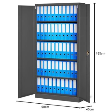 Jan Nowak Metallschrank Jan 185 x 90 x 40 cm - Metall Aktenschrank Abschließbar mit 2 Türen, Mehrzweckschrank mit 5 Ebenen, Büroschrank aus Stahlschrank mit Pulverbeschichtung - Anthrazit - 3