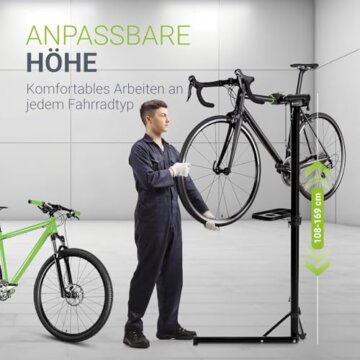 Juskys Fahrrad Reparaturständer, bis 50 kg für E-Bike, klappbar & höhenverstellbar, Klemmkopf 360° drehbar, Gummibeschichtung & Werkzeugablage, Schwerlast Fahrradständer für 24 bis 29 Zoll Fährräder - 4