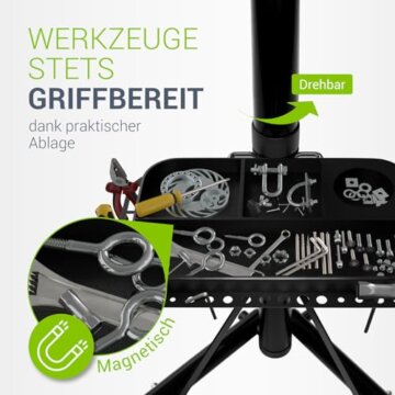 Juskys Fahrrad Reparaturständer, bis 50 kg für E-Bike, klappbar & höhenverstellbar, Klemmkopf 360° drehbar, Gummibeschichtung & Werkzeugablage, Schwerlast Fahrradständer für 24 bis 29 Zoll Fährräder - 6