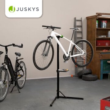 Juskys Fahrrad Reparaturständer, bis 50 kg für E-Bike, klappbar & höhenverstellbar, Klemmkopf 360° drehbar, Gummibeschichtung & Werkzeugablage, Schwerlast Fahrradständer für 24 bis 29 Zoll Fährräder - 7