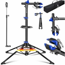 KESSER® Fahrradmontageständer Profi Reparaturständer Fahrradständer + Tasche Fahrradreparaturständer bis 30 kg Fahrrad Montageständer inkl. Werkzeugschale + Magnetfach, drehbar Mountainbike, Blau - 1