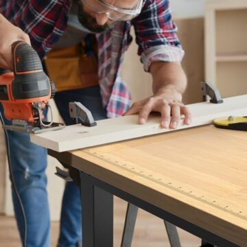 LARBANKE 120CM Schwerlast-Werkbank für die Garage,Gummi Holz Werkbank hat einstellbare 5 Verschiedene Höhen,Hartholz Arbeitstisch Gewicht Kapazität über 900KG,für Werkstatt,Garage, Büro,Haus - 3