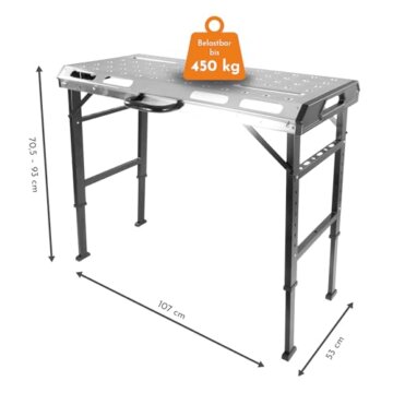 Lemodo Werkbank, Schweißtisch klappbar, Arbeitstisch höhenverstellbar, Werktisch aus Stahl, belastbar bis 450 kg, kompakt faltbar, 7-Fach höhenverstellbar, Multifunktionstisch, Werkzeugtisch - 2