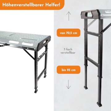 Lemodo Werkbank, Schweißtisch klappbar, Arbeitstisch höhenverstellbar, Werktisch aus Stahl, belastbar bis 450 kg, kompakt faltbar, 7-Fach höhenverstellbar, Multifunktionstisch, Werkzeugtisch - 4