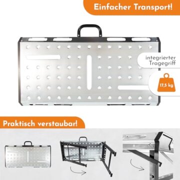 Lemodo Werkbank, Schweißtisch klappbar, Arbeitstisch höhenverstellbar, Werktisch aus Stahl, belastbar bis 450 kg, kompakt faltbar, 7-Fach höhenverstellbar, Multifunktionstisch, Werkzeugtisch - 6