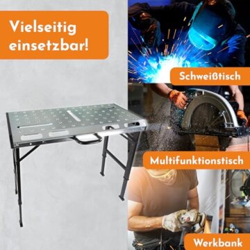 Lemodo Werkbank, Schweißtisch klappbar, Arbeitstisch höhenverstellbar, Werktisch aus Stahl, belastbar bis 450 kg, kompakt faltbar, 7-Fach höhenverstellbar, Multifunktionstisch, Werkzeugtisch - 7