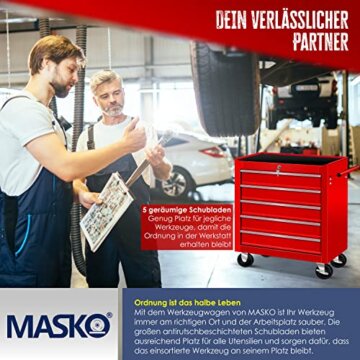MASKO® Werkstattwagen - 5 Schubladen, Abschließbar | Massives Metall | Mobiler Werkzeug-Wagen ohne Werkzeug | Profi Werkstatt-Wagen unbestückt | Rollwagen zur Werkzeugaufbewahrung mit Schloss - 6
