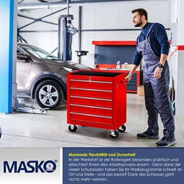 MASKO® Werkstattwagen - 5 Schubladen, Abschließbar | Massives Metall | Mobiler Werkzeug-Wagen ohne Werkzeug | Profi Werkstatt-Wagen unbestückt | Rollwagen zur Werkzeugaufbewahrung mit Schloss - 7