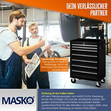 MASKO® Werkstattwagen - 7 Schubladen, schwarz | Abschließbar | Massives Metall | Mobiler Werkzeug-Wagen ohne Werkzeug | Profi Werkstatt-Wagen unbestückt| Rollwagen zur Werkzeugaufbewahrung mit Schloss - 6